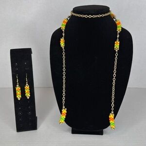 1960s Sarah Coventry Colorful Beaded Necklace and Earring Set Lot A24